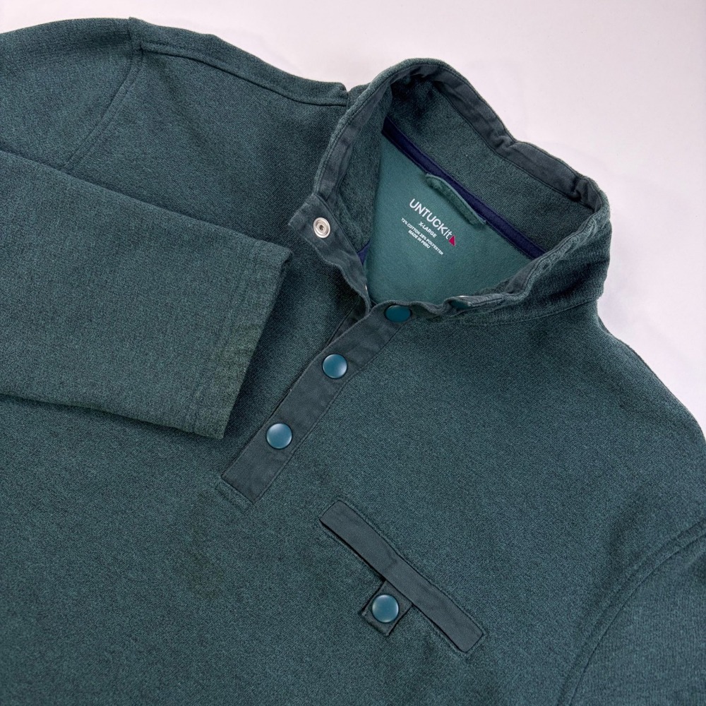 UNTUCKit Parkson Fleece Pullover Mens XL‎ Green Snap Neck Regular Fit